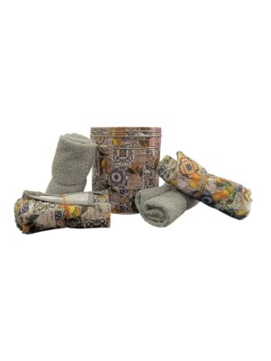 Contenitore in latta con 4 strofinacci