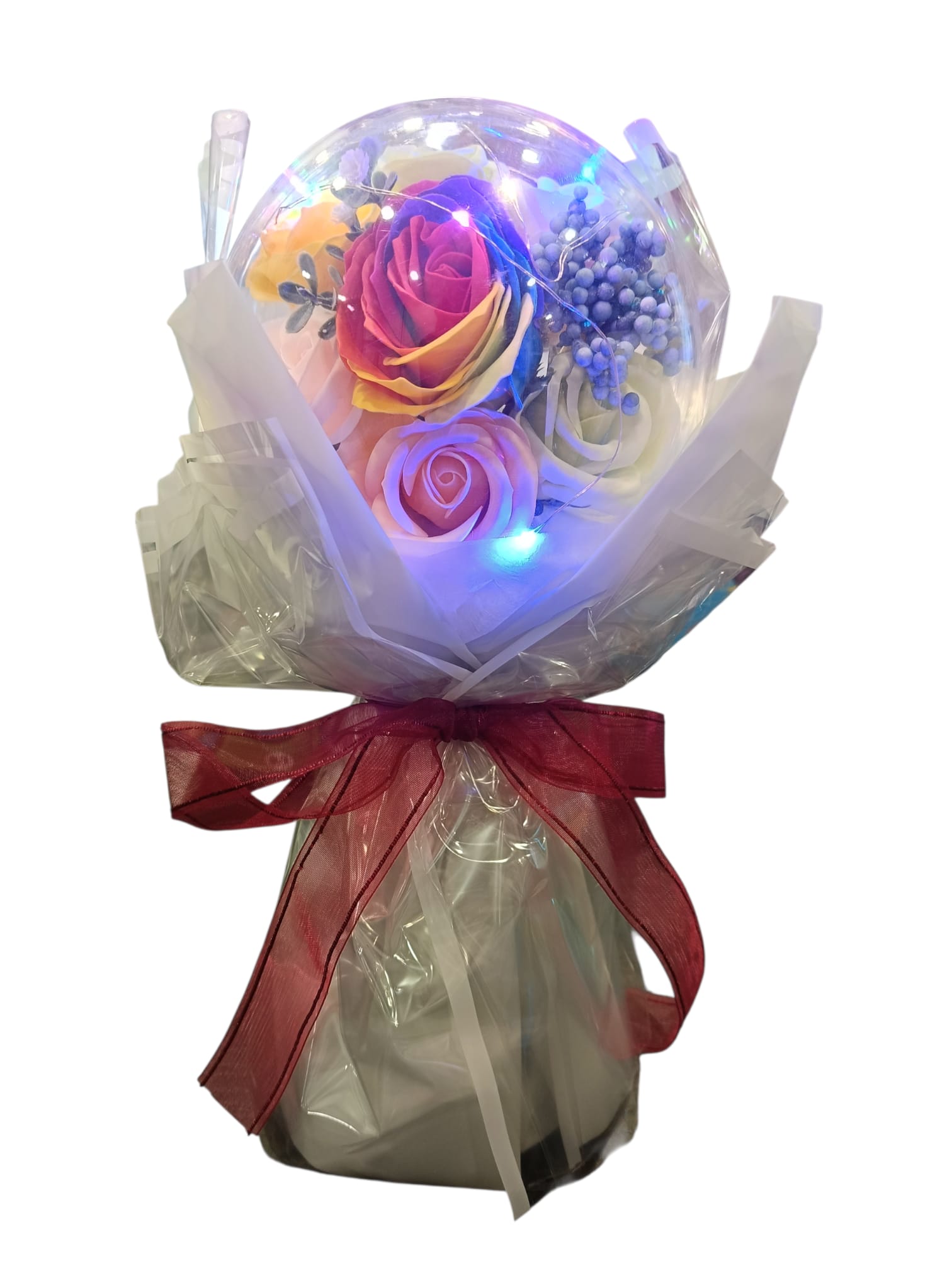 Mazzo di fiori arcobaleno sintetico con luci 1