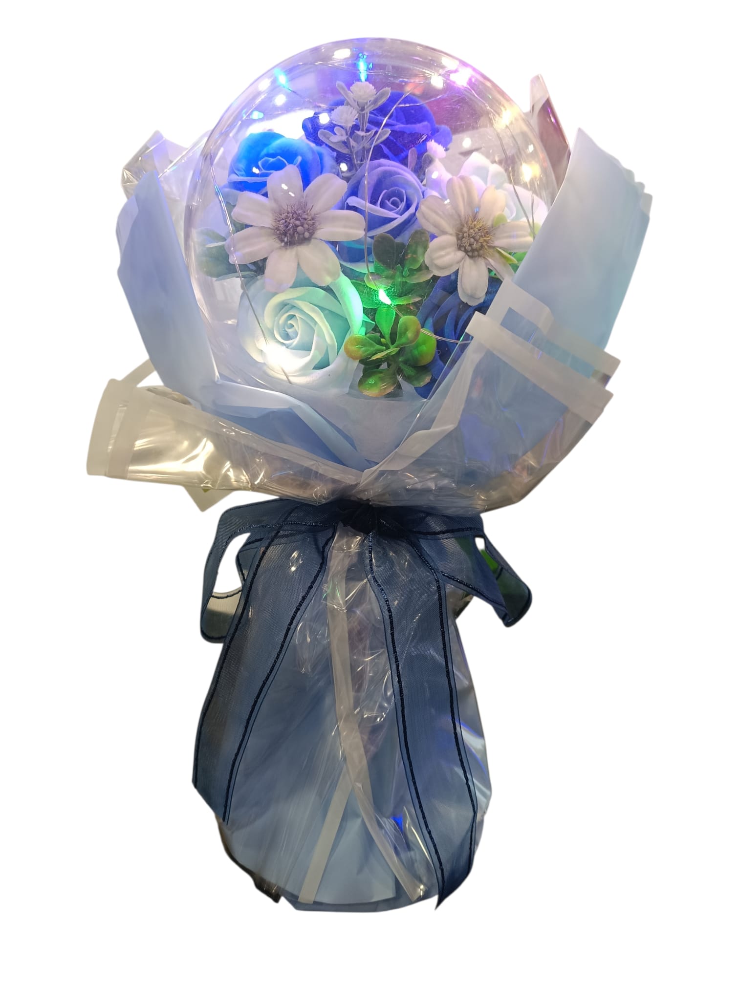 Mazzo di fiori blu sintetico con luci 1