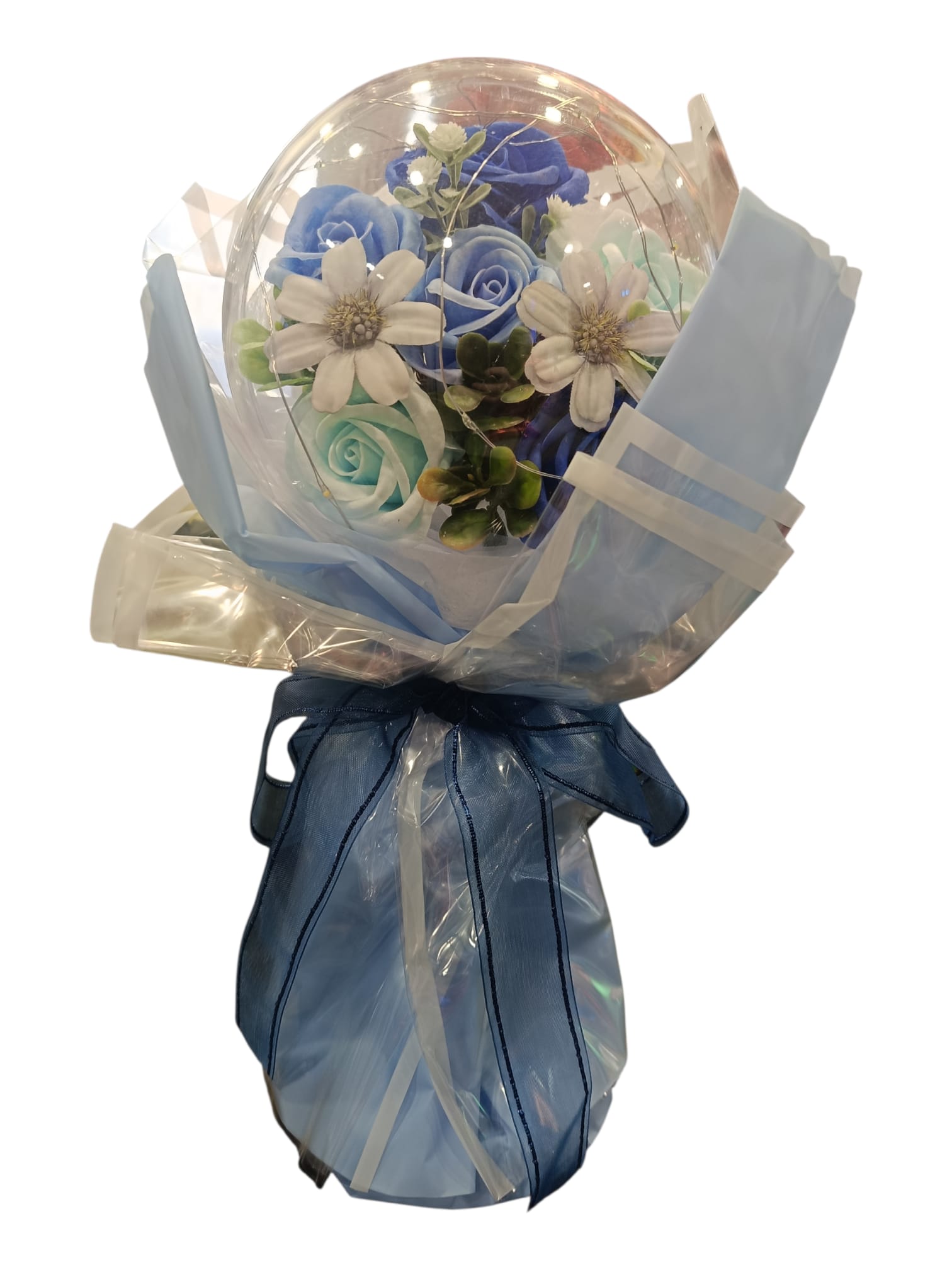 Mazzo di fiori blu sintetico con luci 2