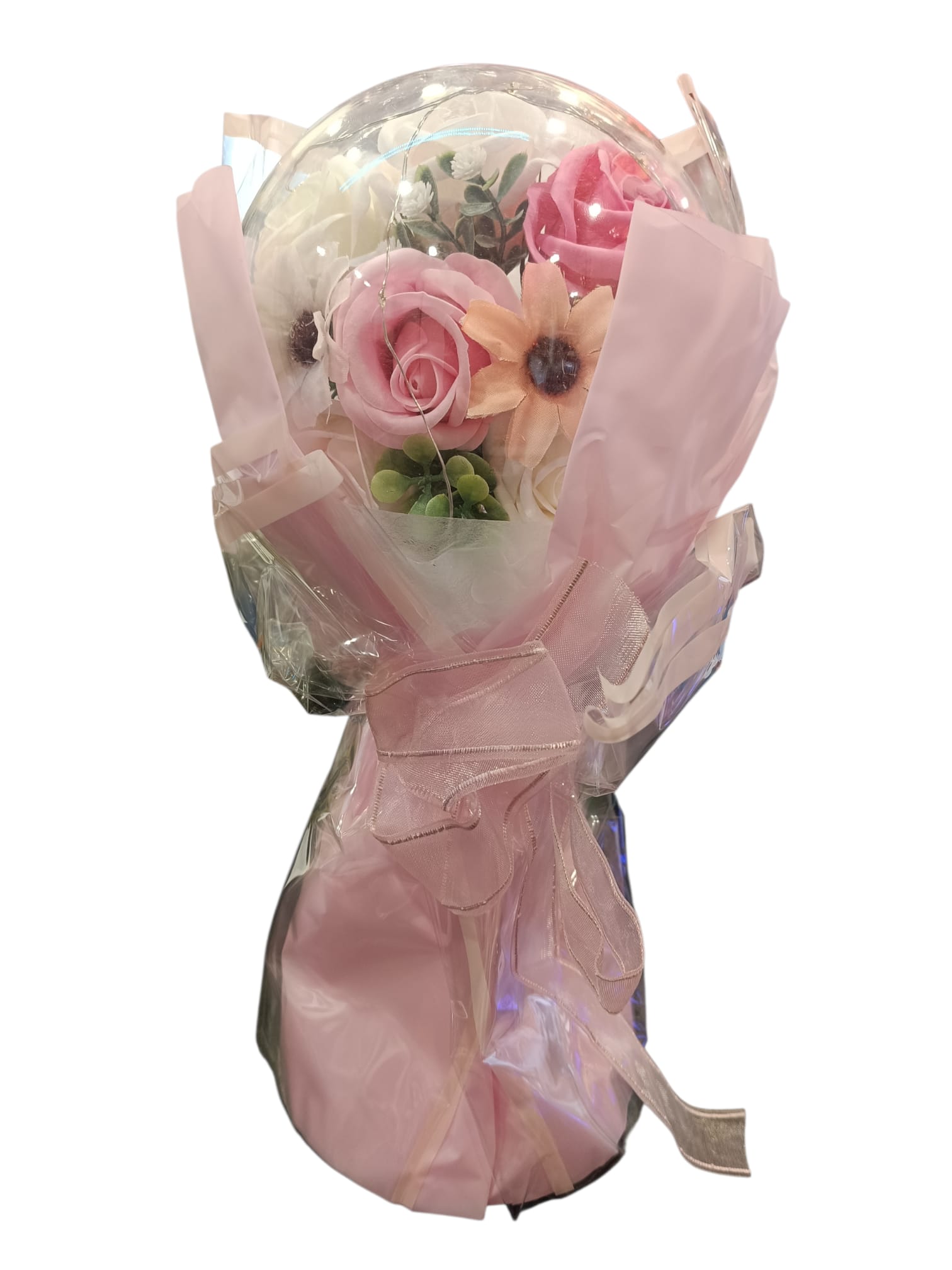 Mazzo di fiori rosa sintetico con luci 2