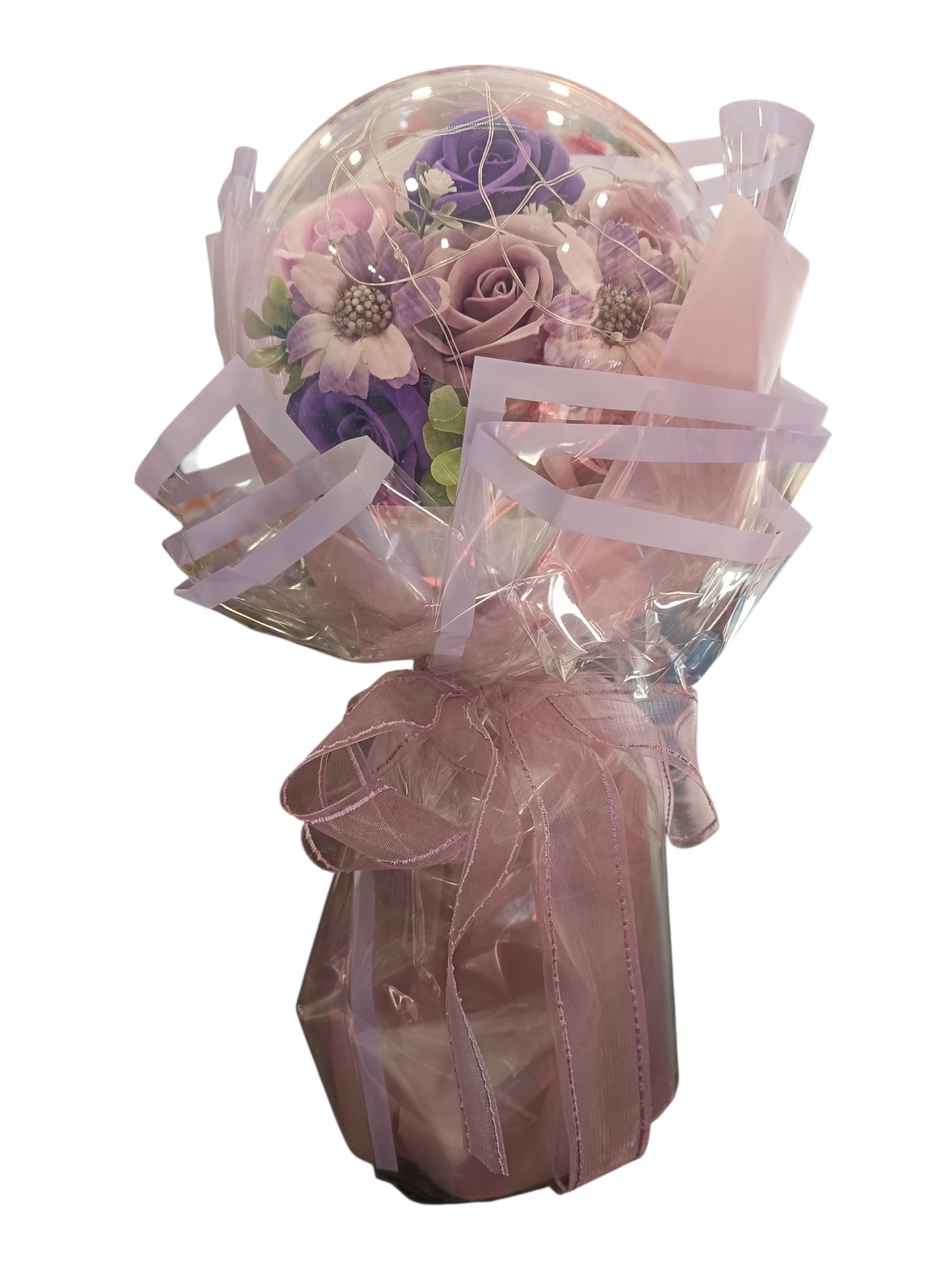 Mazzo di fiori viola sintetico con luci 1