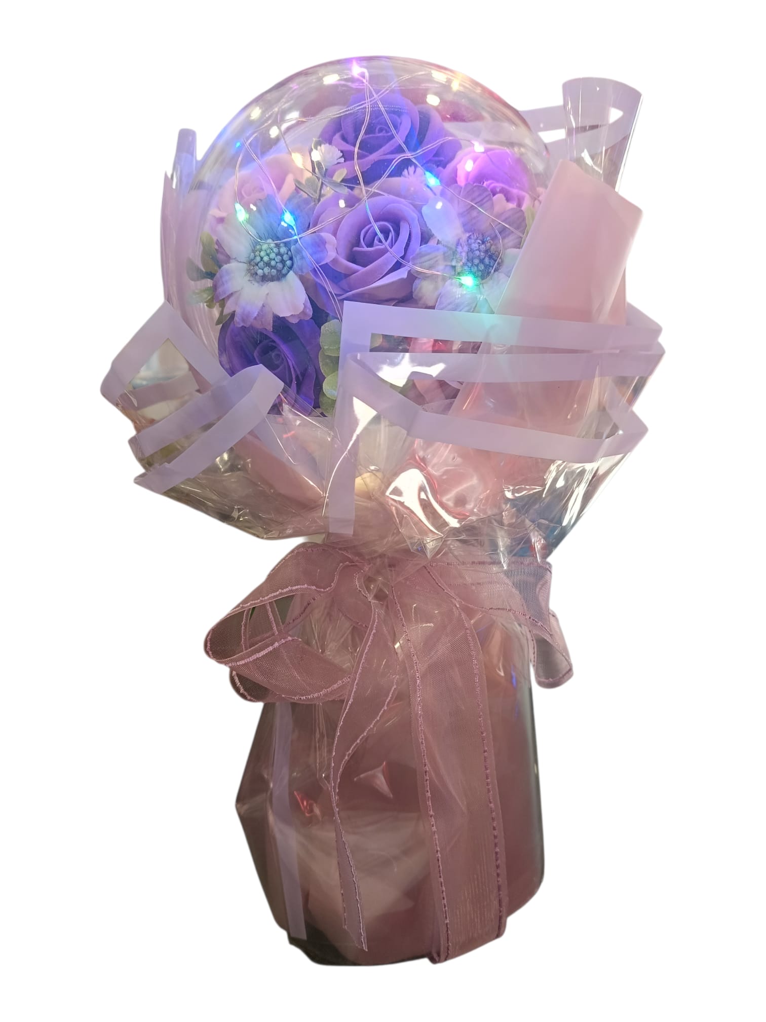 Mazzo di fiori viola sintetico con luci 2