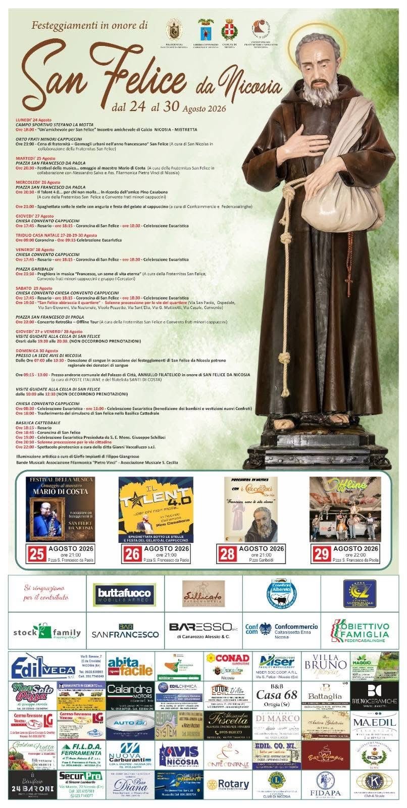 Festeggiamenti in Onore di San Felice da Nicosia 2026